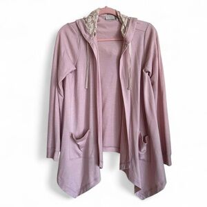 Light Pink Hooded Open Cardigan